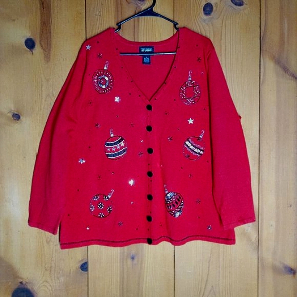 Designer Originals Knit Cardigan w/Bead/Sequin Ornaments
